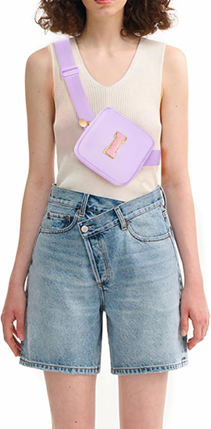 Mini Belt Bag Fanny Pack with Initials Letter Patch Small Crossbody Bags Cute Stuff Birthday Gifts for Teenager Girls Trendy Stuff for Teens - I,Lavender