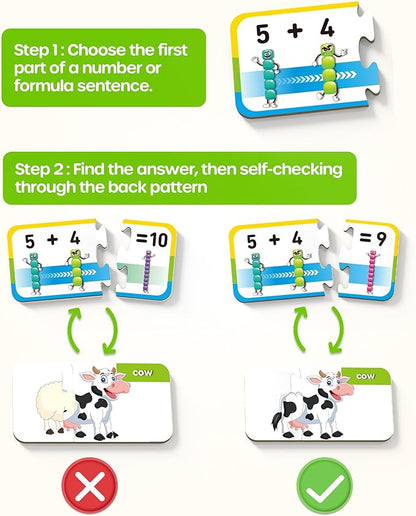 D-FantiX 30 Self-Correcting Number Puzzles, Double-Sided Addition and Subtraction Games, Kindergarten Math Games for Kids, Montessori Math Puzzles Educational Toys Preschool Learning Activities