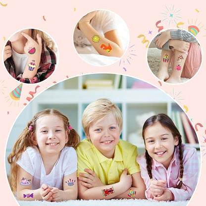Partywind Individually Wrapped Sheets Kids Temporary Tattoos, Birthday Party Favors Supplies for Boys and Girls, Dinosaur/Mermaid/Pirate Tattoo Stickers for Goodie Bags Stuffers (50 Styles)