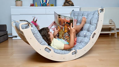 Climbing Arch | Montessori Rocker Arch | Arch with Cosy Pillow | Wooden Climbing Arch with Cushion | Wooden Climbing Arch and Rocker | Indoor Playground Cosy Cushion Rocker (Dino)
