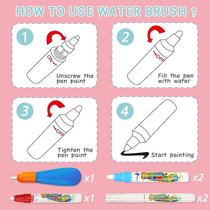 Water Doodle Mat- Kids Painting Writing Doodle Board Toy - Color Drawing Mat Bring Magic Pens Educational Toys for Age 3 4 5 6 7 8 9 10 Year Old Girls Boys Toddler Present