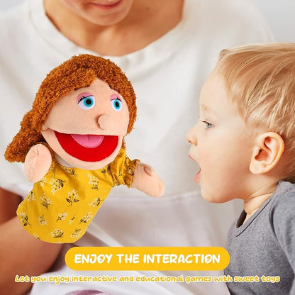 1 Pcs Family Hand Puppets 12 Inch Grandparents, Mom & Dad, Brother & Sister Plush Hand Puppet Toys Role-Play Toy Puppets for Kids Storytelling Imaginative Pretend Play Teaching Preschool(Mom)