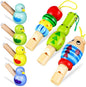 7Pcs Wooden Whistle for Kids, Cute Cartoon Animal Bird Whistle Set, Musical Instrument Early Learning Props Party Favors for Girls Boys