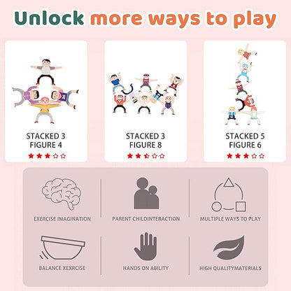 Stacking Figure Toys, Fun Balancing Building Blocks Game for 3 4 5 6 7 8 + Years Old Boys Girls, Family Stacking Games with 12 PCS Figure Blocks and Balls, Preschool Party Favors Birthday Gifts