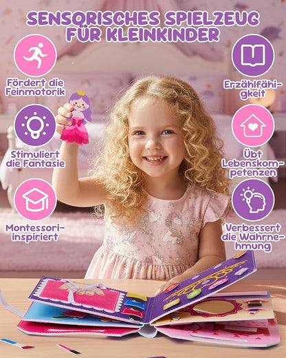 Princess Busy Board for Toddlers 2-4,Montessori Toys for 2 Year Old Girl,Educational Learning Sensory Activities Busy Book,Baby Travel Essentials for Airplane Car,Kid Birthday