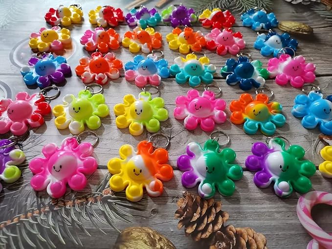30 Packs Bulk Octopus Backpack Keychain Mini pop Fidget for Students Gifts and Octopus Christmas Party Favors,Students Bubble Prize