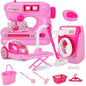 Coherny Sewing Kit for Kids Pretend Play Toys with Toy Washing Machine & Vacuum Kids Washer and Dryer Playset with Mini Sewing Machine for Dollhouse Furniture Toddles Boys Girls Cleaning Gifts