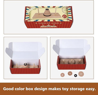Gothink Wooden Nine-Storey Tower of Hanoi Logic Puzzle Brain Teaser Intellectual Toy for Kids and Adults