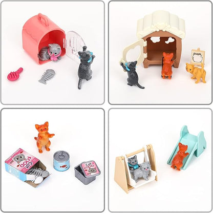 TQQFUN 43-Piece Cat Figurine Playset - Realistic Pet Care Center Role Play Toys for Kids, Toddlers, Boys and Girls