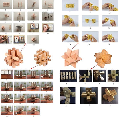 18 Pack Wooden Brain Teaser Puzzles Wooden Burr Puzzles Brain Teaser Puzzle with Gift Packing Box Magic Puzzle Games Toys for Kids and Adults by AHYUAN (Natural Wood)