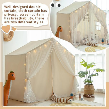 Kids Play Tent with Padded Mat, Kids Tents Large Princess Castle Pompoms Play House Indoor Playhouse Tent for Girl Bed Tents