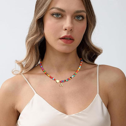 Colorful Initial Necklaces for Girls Women Kids - Teen Girls Gifts Trendy Beaded Initial Necklace Dainty Letter Gifts Choker Necklace for Girl Jewelry