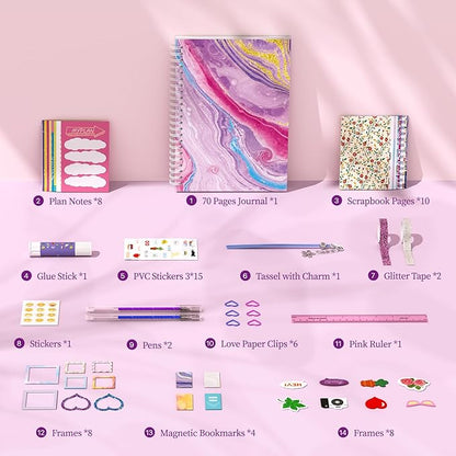 PERRYHOME DIY Journal Kit for Girls Ages 8-14, DIY Girl Journal Set for Teenage Girls Scrapbook & Diary Kits, Journaling Art Crafts Kit Teen 8 9 10 11 12 13 14 Year Old Girl Birthday Gifts - Purple