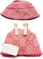 Clothes Compatible with Labubu 17cm, Premium Handmade Dolls Accessories with Chic Grid Hat & Rompers & Bag 3 Piece Set, High-End Fashion Outfit for Play & Display, No Doll - Pink