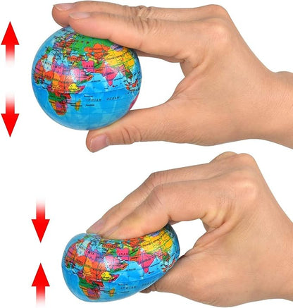 24 Pack - Globe Mini Soft Foam Earth Squeeze Balls, 2.5" Squeezable World Toy Stress Relief Bulk Educational Novelties for Kids, School, Classroom, Party Favors, Rewards