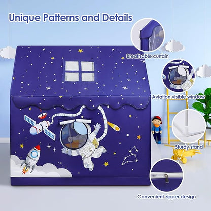 Kids Tent Blue Space Toddler Playtent for Boys,Large and Foldable Kids Playhouse with Windows, Portable and Lightweight Play Tent Indoor&Outdoor for Gift to Toddlers