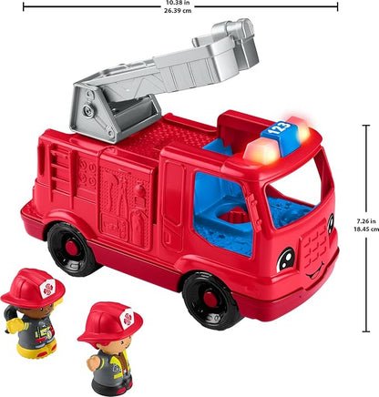 Fisher-Price Little People Toddler Toy Fire Truck Musical Push-Along Vehicle with 2 Figures for Pretend Play Ages 1+ Years