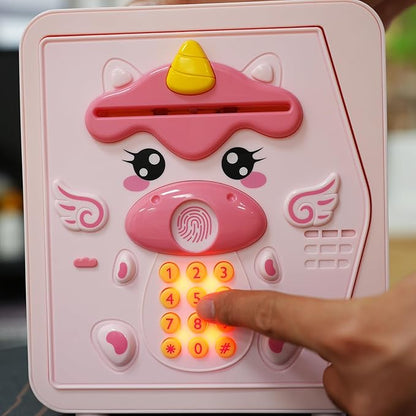 Piggy Bank for Kids - Electronic Money Saving Box w/Code Fingerprint - ATM Safe Toy - Coin Bank Girl Toys for Ages 3 4 5 6 7 8 9 10 Year Old - Birthday Xmas Ideal Gifts for Girls (Pink Unicorn)