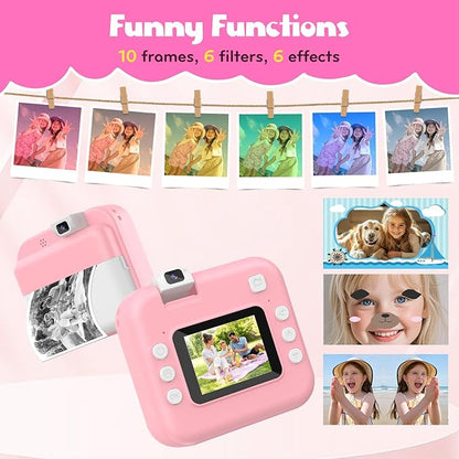 Kids Camera Instant Print with Flip Lens, Christmas Birthday Gift for Girls Boys, Digital Camera HD Video Instant Print Photos for Toddlers, Portable Travel Toys for 4 5 6 7 8 9 10 Year Old Pink