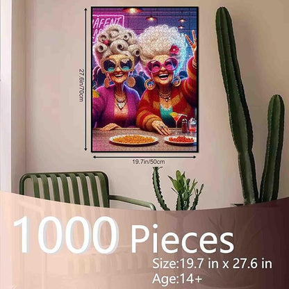 Colorful Party Ladies Jigsaw Puzzle 1000 Pieces for Adults Students Large 20×27 Inches Vintage Fashion Theme Fun Bar Scene Vibrant Characters Drinking Challenging Puzzle for Brain Training Home Decor