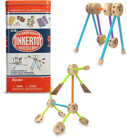 TINKERTOY - Retro Building Set Tin - 50 Pieces