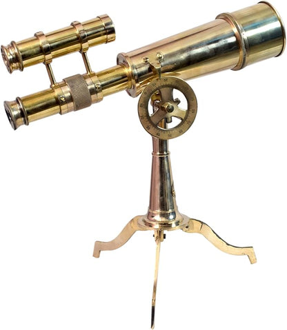 Vintage Telescope on Tripod Stand DF Lens Antique Desktop Brass Telescope Royal Antique Finish Spyglass Nautical Beautiful On Brass Tripod Stand (Polished)