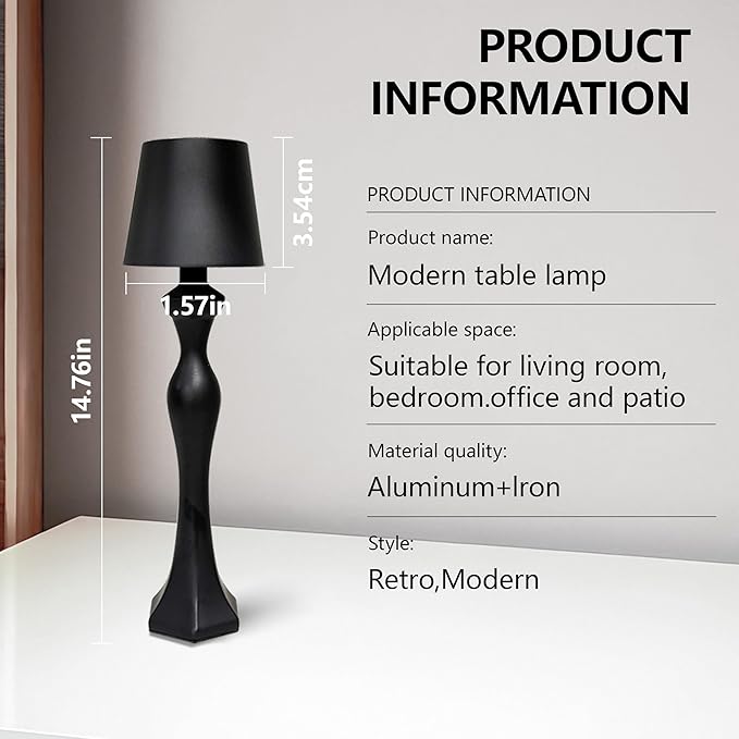 Cordless Table Lamp,Rechargeable Battery LED Touch Lamp,3 Color Stepless Dimming,Decorative Portable small Nightstand Lamp Festival Restaurant Bedroom Bar Coffee Shop Birthday Gifts for Women Mom
