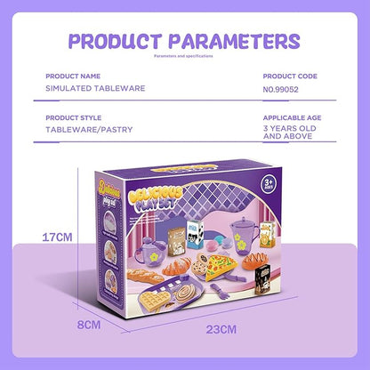Tea Party Set for Little Girls, Pretend Dessert Food Set for Kids Age 3 4 5 6 7 8 9, Kids Kitchen Pretend Play Dessert Set for Girls Princess Boys (Purple)