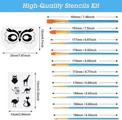 Fainne 68 Pcs Face Paint Stencils Kit, 48 Reusable Facial Painting Stencils with 10 Stickers 10 Painting Brushes Plastic Tattoo Templates for Halloween Party Makeup DIY Drawing Art (Animal Style)