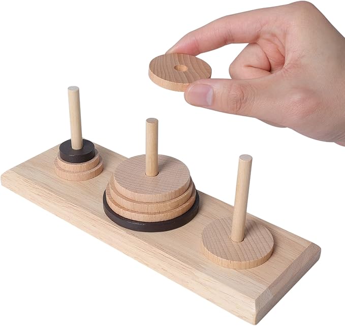 Gothink Wooden Nine-Storey Tower of Hanoi Logic Puzzle Brain Teaser Intellectual Toy for Kids and Adults