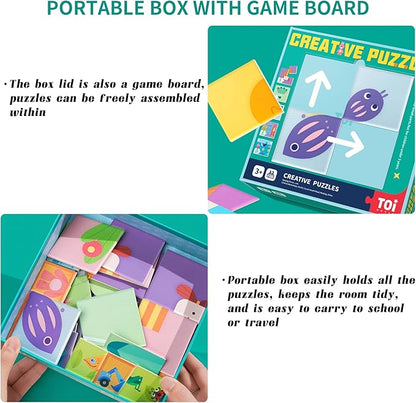 TOI Creative Puzzles for Kids 3-5, Educational Game for 3+ Year Old, Brain Teaser Jigsaw Puzzle with Game Board, Toddler Preschool Learning Activity Color Shape Cognition