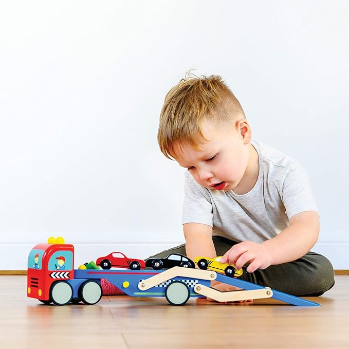 Le Toy Van Motors, Planes & Garages Race Car Transporter Set Premium Wooden Toys for Kids Ages 3 Years & Up