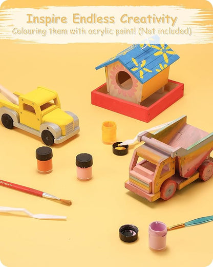 SainSmart Jr. Woodworking Building Kit, 3-in-1 Kids STEM Projects Set, DIY Wood Crafts Assembly Toys with Different Combinations for Boys and Girls