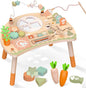 Activity Table for 1+ Year Old, 9-in-1 Montessori Wooden Activity Center with Shape Sorter Fishing Game Bead Maze, Baby Play Table Sensory Educational Toys for Toddler (Natural)