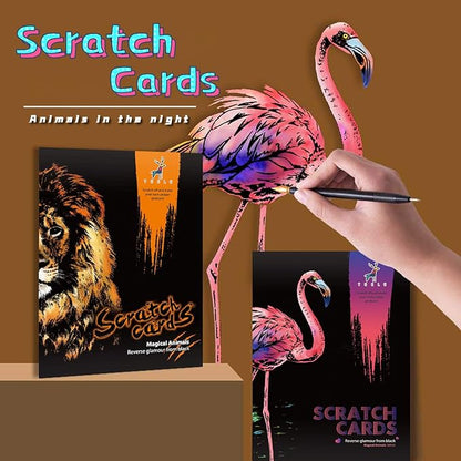 Scratch Rainbow Painting Art Paper Scratch & Sketch Art for Adults Scratch Painting Creative Gift Engraving Art&Craft Set Sketch Pad DIY Scratchboard with 4 Tools 11.7''x8.3''(Animal Series)