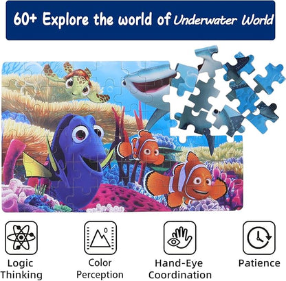 Ocean Puzzles - 60 Piece Underwater World Jigsaw Puzzles for Kids Ages 4-8 Family Game Reduced Pressure Toy Gift for Children (2614)