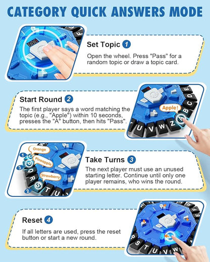 Word Game Family Board Games with Display Timer and 2 Modes, The Fast-Paced 24 Letters Pressing Games, Learning Word Game for Kids & Adults, 2-8 Players, 15-20 Minute Play Time