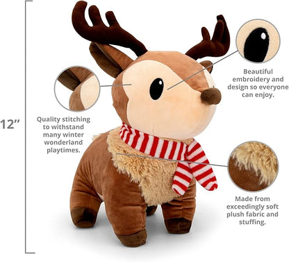 Plush Reindeer Stuffed Animal - Holiday Deer Characters with Antlers Toy for Kids - Christmas Decor Animals - Small Plushie Toys - 12 Inch - Ralphie