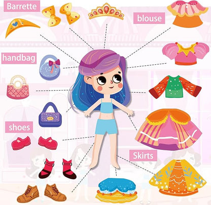Dress Up Sticker Books for Girls Ages 3+, Reusable Puffy 3D Sticker Books for Toddlers, Include Princess Mermaid Fairy and Fashion Girl,Activity Book for Toddlers 3-5