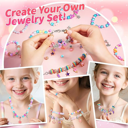 BLmukce Charm Bracelet Making Kit for Girls Ages 8-12, DIY Jewelry Making Kit & Craft Set with Beads, Charms & Necklace Supplies Birthday Christmas Gift for Kids 4-6 7 8 Years Old Girl