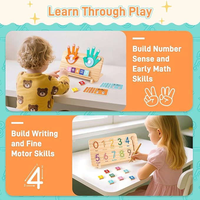 LovesTown Preschool Learning Toys for Toddler, Educational Math Manipulatives Montessori Toys Number Counting Blocks for Kids Birthday Gifts