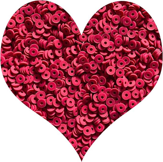 3000Pcs Clay Beads Flat Round Polymer Bead Vinyl Heishi Beads Flat Round Polymer Bead for Jewelry Making Necklace Bracelet (16-Deep Red)