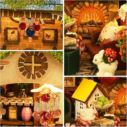 Foyucool Miniature House Kit, Mini House Building Kit with Light, Dollhouse Kits for for Adult to Building, Forest Adventure