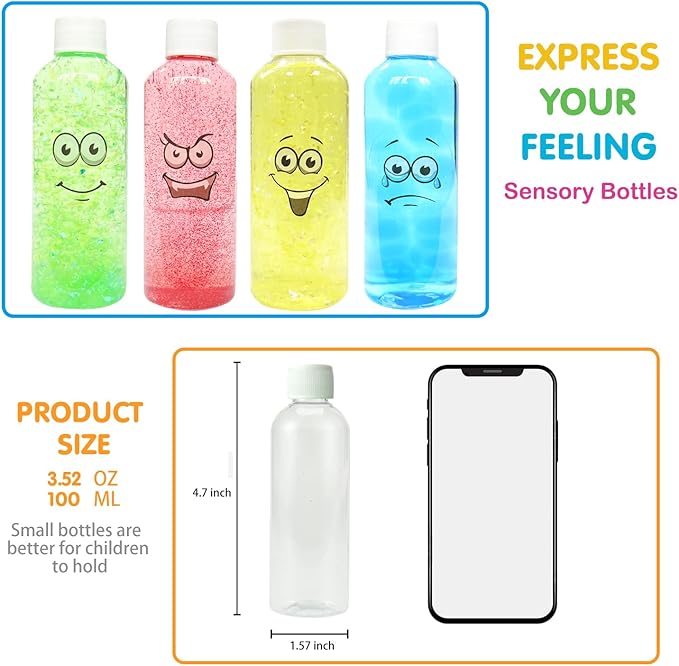 Calm Down Sensory Bottles for Calm Down Corner Items, Calming Sensory Toys, Sensory Bottles for Social Emotional Learning with Glitter Pom Poms and More