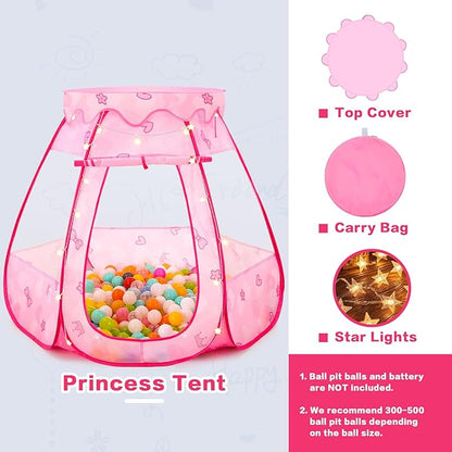 Baby Ball Pit for Toddler: with Star Lights - Pop Up Princess Play Tent for Kids - Indoor Outdoor Baby Girl Toys Birthday Gifts - NO Balls (Dreamy Pink Tent)