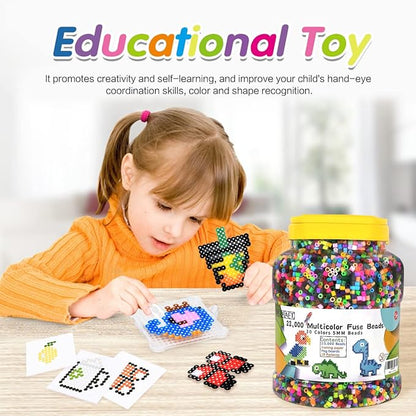 23,000 pcs Fuse Beads Kit for Kids Crafts, 30 Colors Iron Beads Set with 3 Pegboards, 5 Ironing Paper, 10 Patterns, Gifts for Birthday Christmas, Multicolor 5mm Melty Beads Bulk Refill Kit by Inscraft