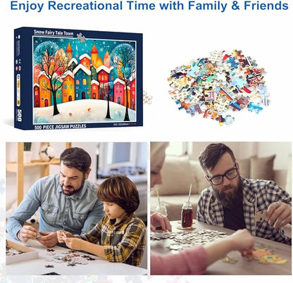 500 Piece Puzzles for Adults Snow Fairy Tale Town 20.5 x 15 Inch 500 Piece Jigsaw Puzzles for Kids Adults Puzzles 500 Pieces for Adults Holiday Educational Challenge Toy