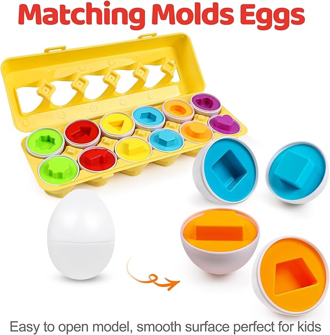 Tddler Toys 1-2,Montessori Geometric Egg Early Fine Motor Skills Learning Color Sorting & Shape Sorter Matching Eggs Game Airplane Travel Toys for Kids Boys Girls