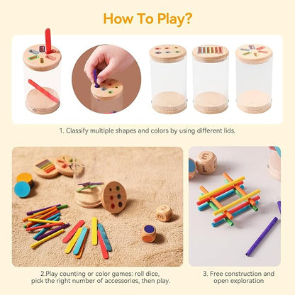 Montessori Wooden Color & Shape Sorting Toy Set for 1-3 Year Old Learning Fine Motor Skills & Color Recognition Educational Sensory Matching Games for Preschool Kids Safe, Durable Gift for Boys Girls