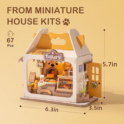 DIY Mini House Building Teddy Miniature Kit Breadbox, Miniature Lifestyle Bookshelf Decoration, Cute Craft Kits for Women or Girls 14+, Kawaii Gifts Hobbies for Crafters (Teddy's Breadbox)